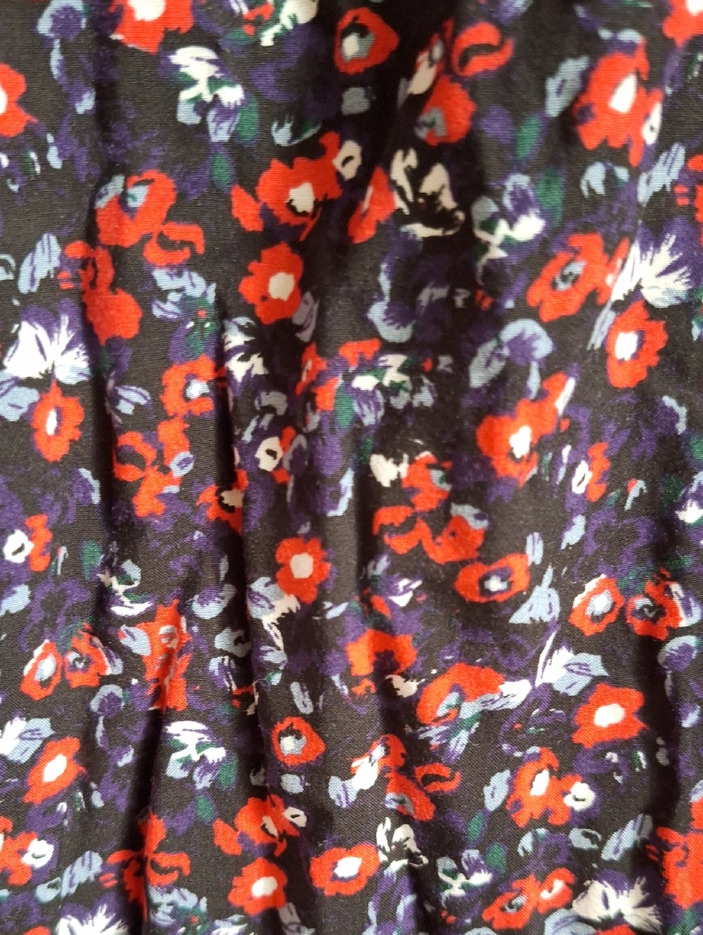 Floral Print Black A-Line Women's Skirt - Red & Purple Floral